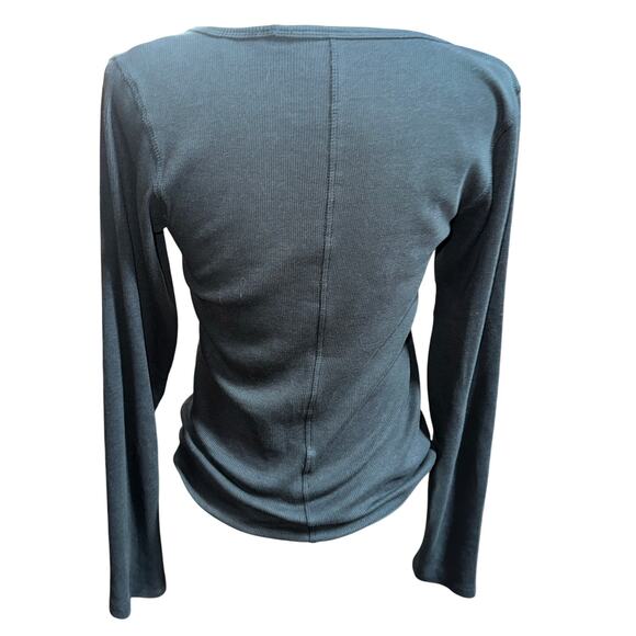 Quince Organic Micro Ribbed Long Sleeve Tee Black Soft Minimalist Layering M - Picture 2 of 7